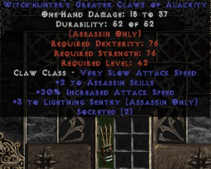 +5 Lightning Sentry / 20% Increased Attack Speed Claw (2 socket) - East Ladder