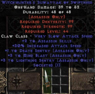 +5 Lightning Sentry / 30% Increased Attack Speed Claw (1 socket) - Europe Ladder