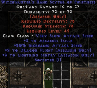 +5 Lightning Sentry / 30% Increased Attack Speed Claw (1 socket) - West Ladder
