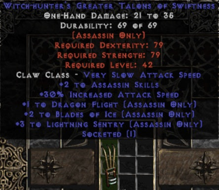 +5 Lightning Sentry / 30% Increased Attack Speed Claw (1 socket) - West Ladder